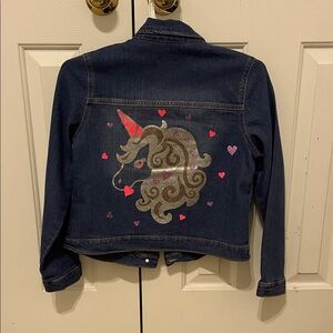 The Children's Place Blue Jean Jacket with Unicorn and Hearts (Customized)